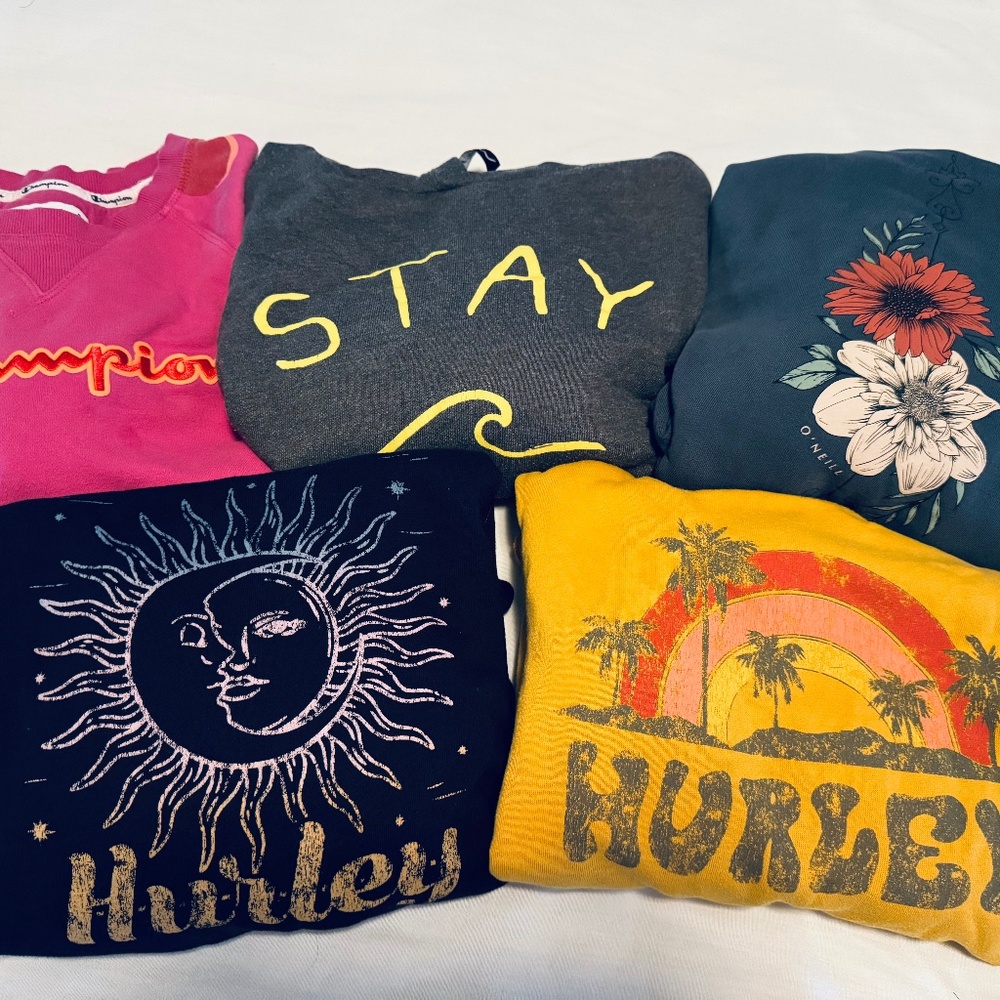 Hurley, Oneil, Champion and Stay Salty Hoodies.  5 total